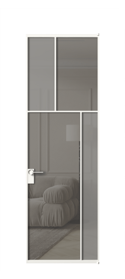 Межкомнатная дверь Мозаик АЛПЛ041.23 Алюминий Белый Сатинированное серое стекло, триплекс, 6 мм + Прозрачное серое стекло, триплекс Цена 160070 ₽ | Volhovec