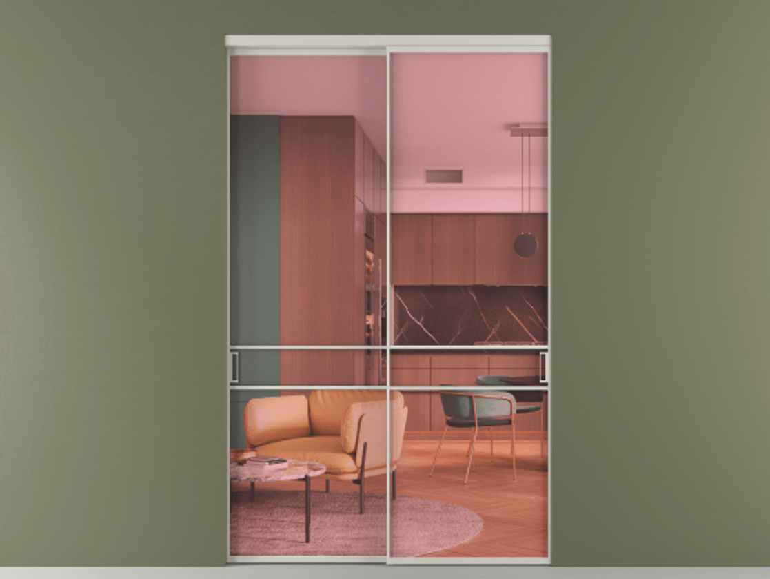 Перегородка Формато внутри проёма 2 створки АЛПР 040.02 Алюминий тёплый серый Прозрачное розовое стекло, триплекс Цена 475490 ₽  | Volhovec