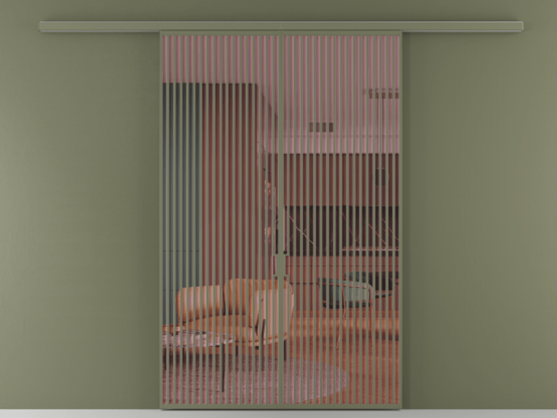 Перегородка Формато вдоль стены 2 створки АЛПР 040.06 Алюминий оливковый тёмный Прозрачное розовое стекло, триплекс Цена 395740 ₽ | Volhovec