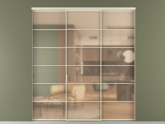 Алюминевая перегородка vn1+2_04_ Алюминий бежево-серый Сатинированное оранжевое стекло, триплекс, 6мм. Цвет Алюминий бежево-серый. Материал Алюминий в эмали. Коллекция Перегородка Формато внутри проёма 3 створки. Картинка.